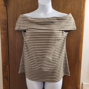 Cato Army Olive Green Striped Off The Shoulder Top Womens Size 18/20 Stretchy